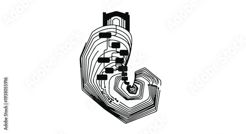 Stylish metallic maze with spiral path and modern design elements