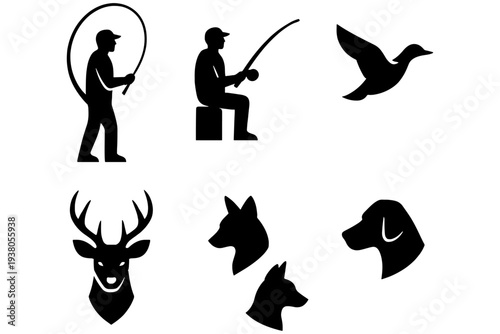 Outdoor Fishing Silhouette Collection with People and Animals