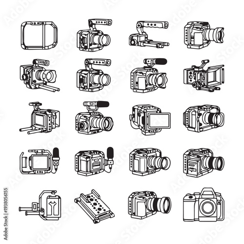 Video Camera Equipment Collection Line Art Icons