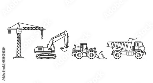 Construction vehicles set crane excavator dumper truck.