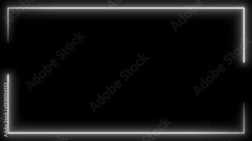 Rectangular seamless silver light frame streaming overlay loop glowing border animation with alpha channel background