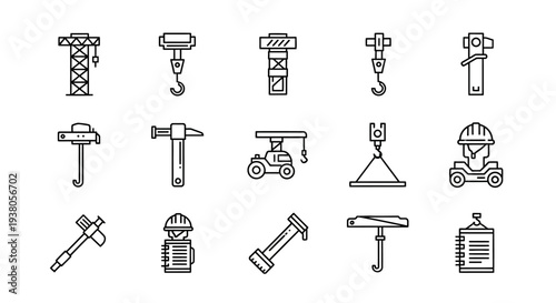construction tools icons set black white.
