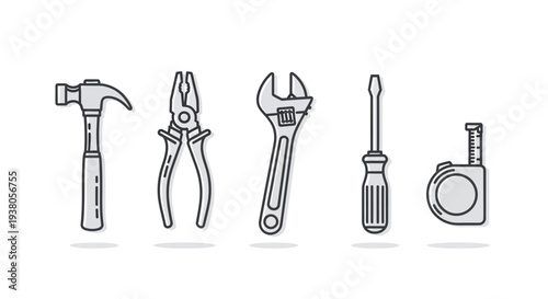 hand tools set hammer pliers wrench.