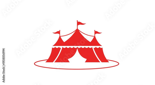 Red circus tent with flags on a white background  