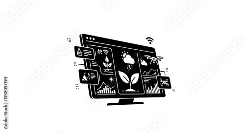 Computer Monitor with Various Icons Displayed.