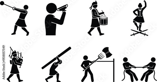 Diverse Silhouetted Figures Engaging in Traditional Cultural Activities