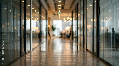 Wallpaper Mural Blurred Modern Office Interior with Glass Door and Warm Bokeh Lights Business Background Torontodigital.ca