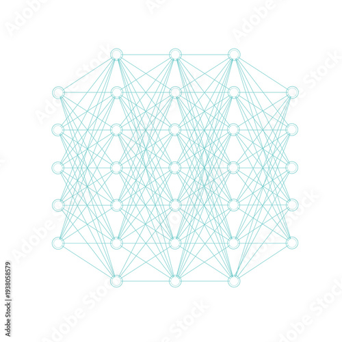 Artificial Neural Network Structure Diagram with Connected Nodes on Transparent Background
