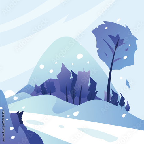 Winter Season Park Walkway Vector Illustration with Snow