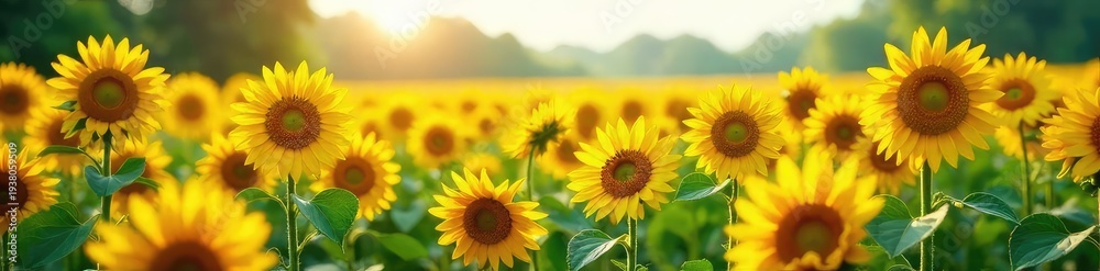 Fototapeta premium Vibrant sunflowers form a natural internet network, their stems and leaves connecting like fiber optic cables in a sunny field A whimsical depiction of nature's connectivity , petals, fiber optic