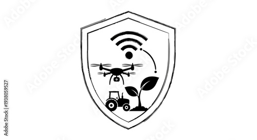 Drone Farming Technology Shield Icon.