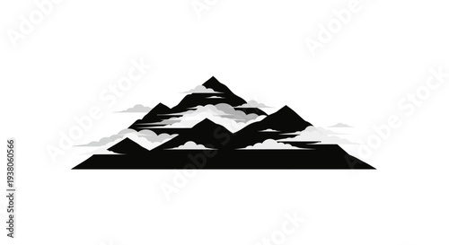 Black silhouette of mountain peaks.