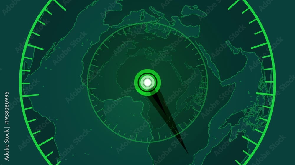 Detailed Green Radar Screen with Earth Map, radar, scanning, scan ...
