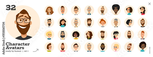 Cartoon Character Avatar People with A Diverse Set of Vector Portraits for Business. Flat Design Illustrations of Professional Men and Women in A Front View, Featuring Various Hairstyles Collection