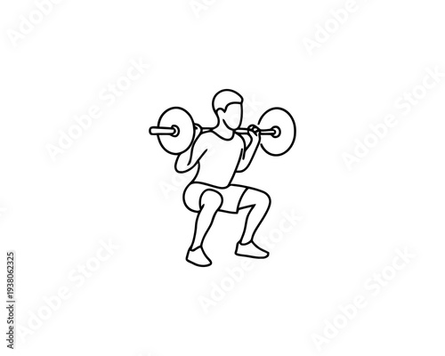 Man Performing Barbell Squat Exercise Logo Fitness Training Weightlifting Strength Workout Sports Activity Gym Routine Athletic Bodybuilding
