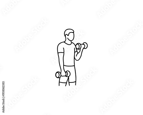 Man Lifting Dumbbells for Bicep Curl Exercise Fitness Logo Gym Workout Silhouette Style Health and Wellness