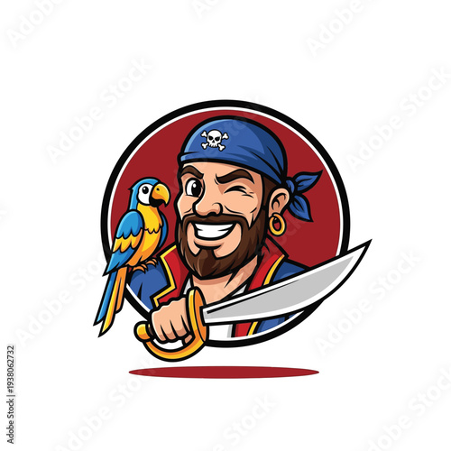 A high-quality vector mascot logo of a friendly, winking pirate