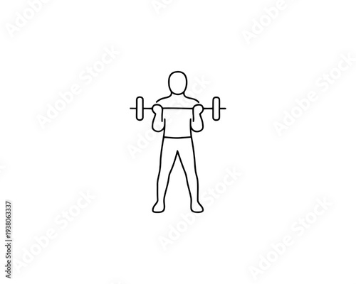 Man Performing Barbell Curl Exercise Logo for Fitness and Strength Training Simple Line Art for Health and Wellness