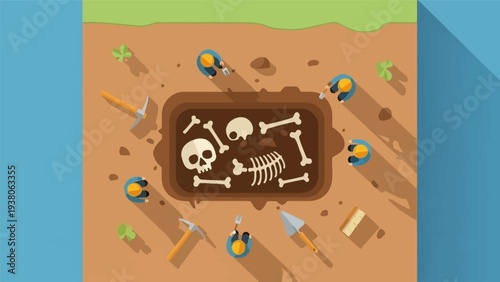 Archaeological Dig Site with Skeleton Remains.