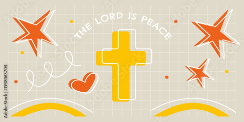 Christian simple background with christian cross, lines, text, stars and abstract elements. Vector design