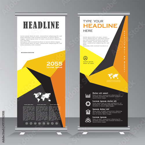 Modern roll up banner template design for your project, event, business, exhibition, party, conference, formal show, Creative advertising vertical banner, pull up, standee, stand banner, vector
