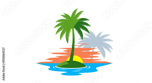 Tropical Island Palm Tree Illustration.