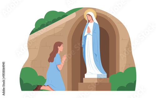 Young woman praying to Mary