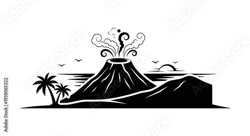 Volcano Eruption with Smoke and Ash.