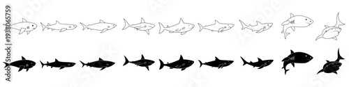 Shark vector icon set. Fish Illustration sign collection. Ocean life symbol or logo.
