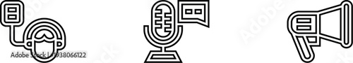 A set of modern communication icons for podcasting and online broadcasting services