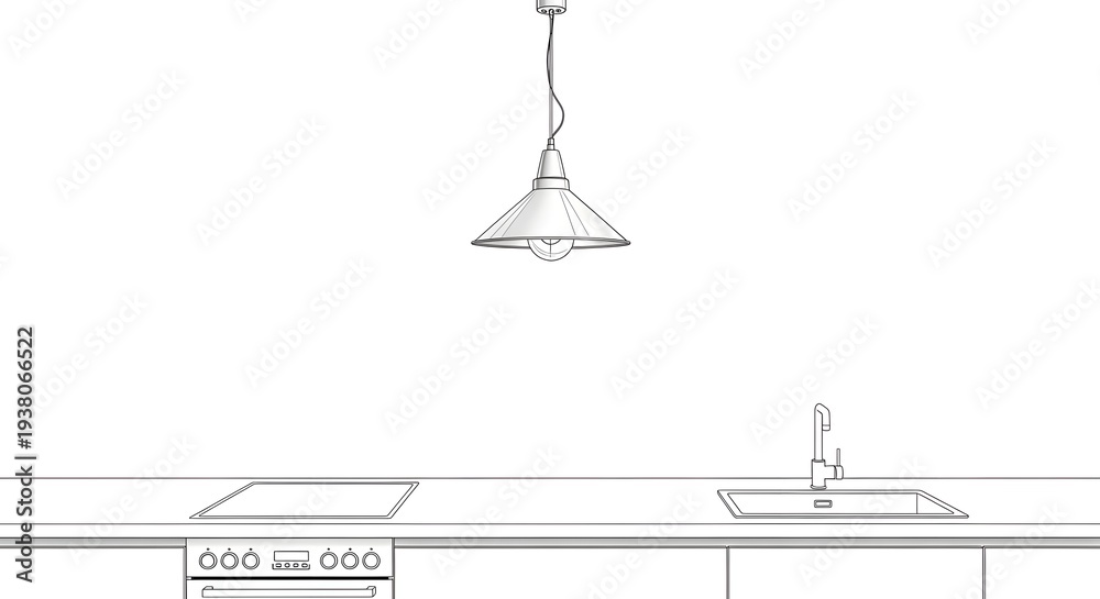 Fototapeta premium A kitchen countertop with sink and hanging light fixture