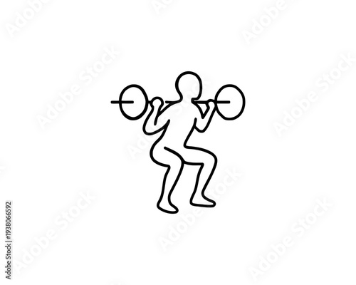 Person doing barbell squat exercise fitness logo simple line art weightlifting symbol gym workout