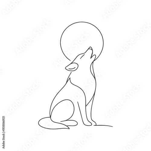 Wolf and Moon One Line Icon, Mystical Wolf Minimal Line Art Illustration