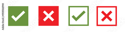Green check and red cross icon set – approval and cancel marks. vector illustration