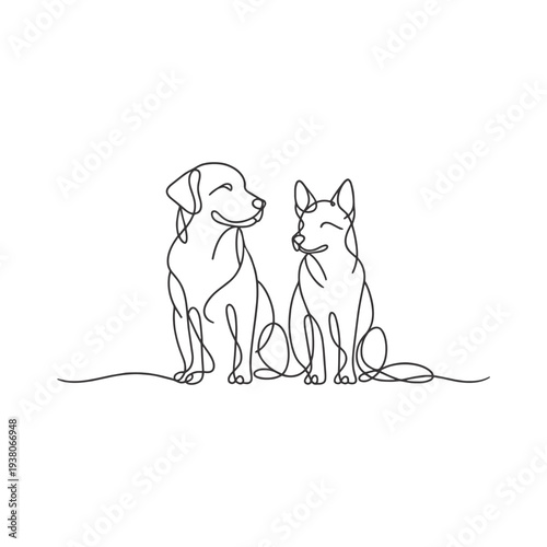 Minimal Sitting Dog and Wolf One Line Icon, Elegant Pet Outline Illustration