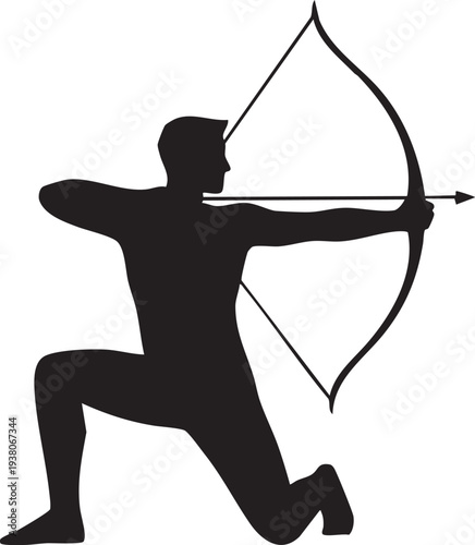 Kneeling Archer in Deep Lunge Geometric Silhouettes