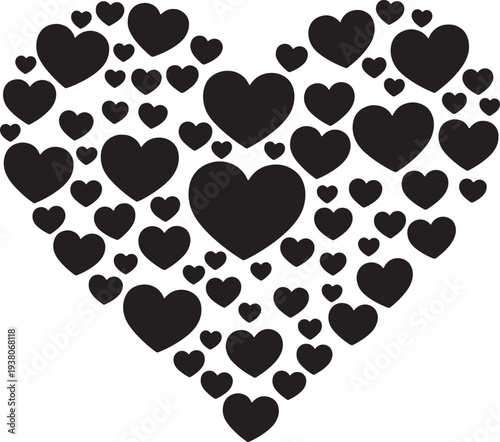Large black heart shape made of many smaller hearts