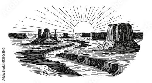 Monolith Rock Formations Desert Landscape.