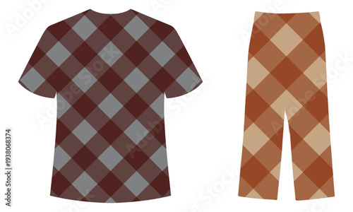 Argyle Pattern Clothing Set, Brown Plaid Shirt and Pants