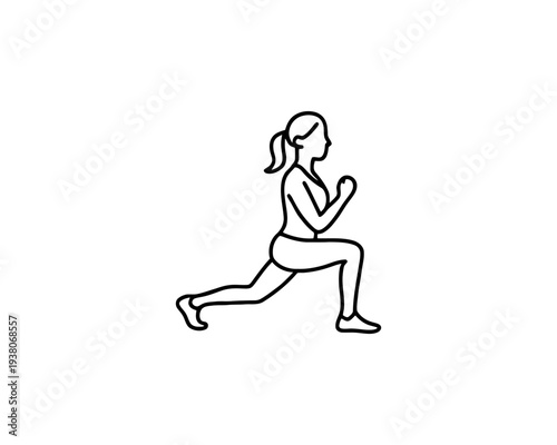 Woman Performing Lunge Exercise with Ponytail Fitness Silhouette  Health and Wellness