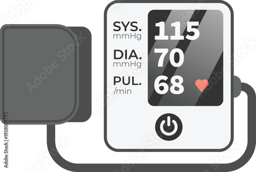 Digital Blood Pressure Monitor Display Flat Illustration Isolated on White Background