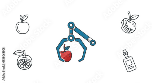 Robotic arm holding red apple.
