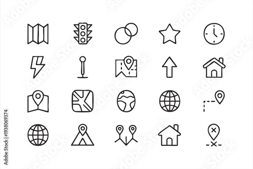 Navigation and Map Location Outline Icon Set for GPS and Travel Design