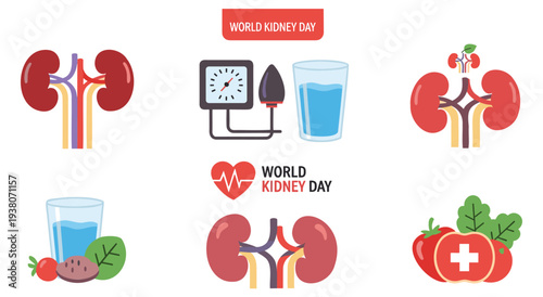 World kidney day concept vector illustration collection for healthcare awareness