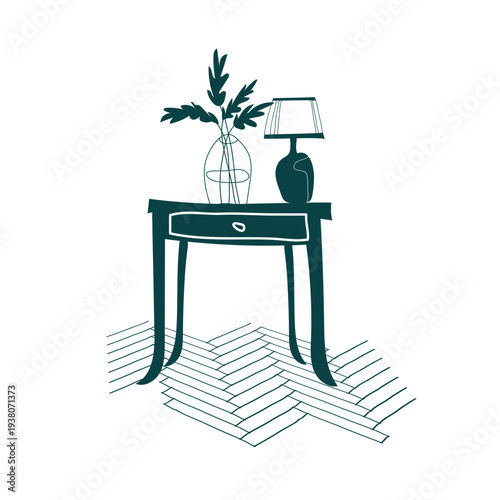 nightstand vase lamp vector hand drawn design element isolated