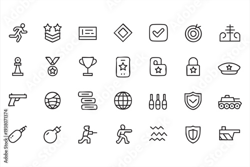 Army and Security Line Icons Collection for Defense Concepts