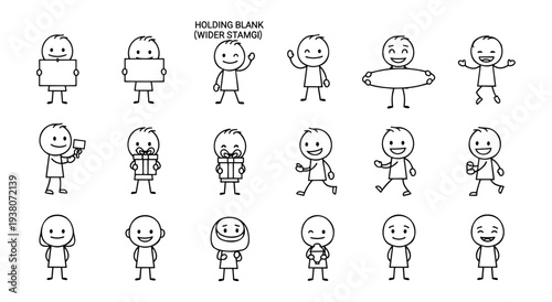 Collection of 20 stick figure characters in various poses and holding items