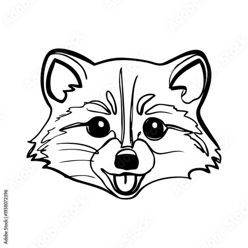 Dibujo sencillo con línea contínua de la cabeza de un mapache simpático visto de frente