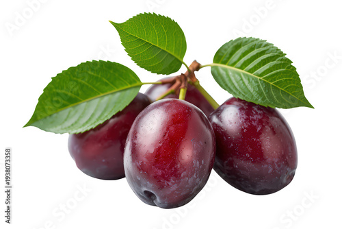 Wallpaper Mural Fresh plums cluster with green leaves on transparent background, symbolizing healthy eating and natural produce Torontodigital.ca