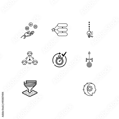 AI agents and autonomous workflows linear icon set, task automation, tool use and machine reasoning vector symbols